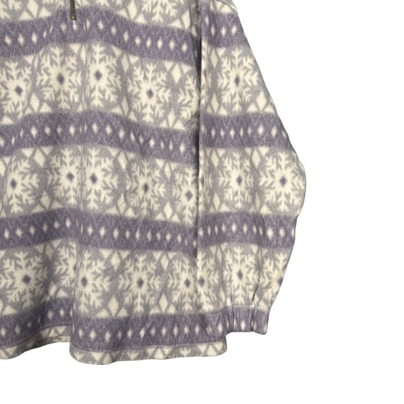 Vintage 90s Snowflake Purple Fleece Pullover, Cozy Nordic Cabincore Sweater - Picture 3 of 7